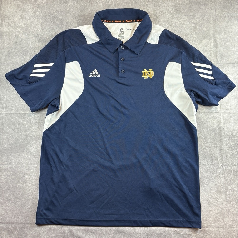 Notre Dame Fighting Irish Adidas Polo Shirt Mens L Blue NCAA‎ 3 Stripe College - Picture 2 of 7